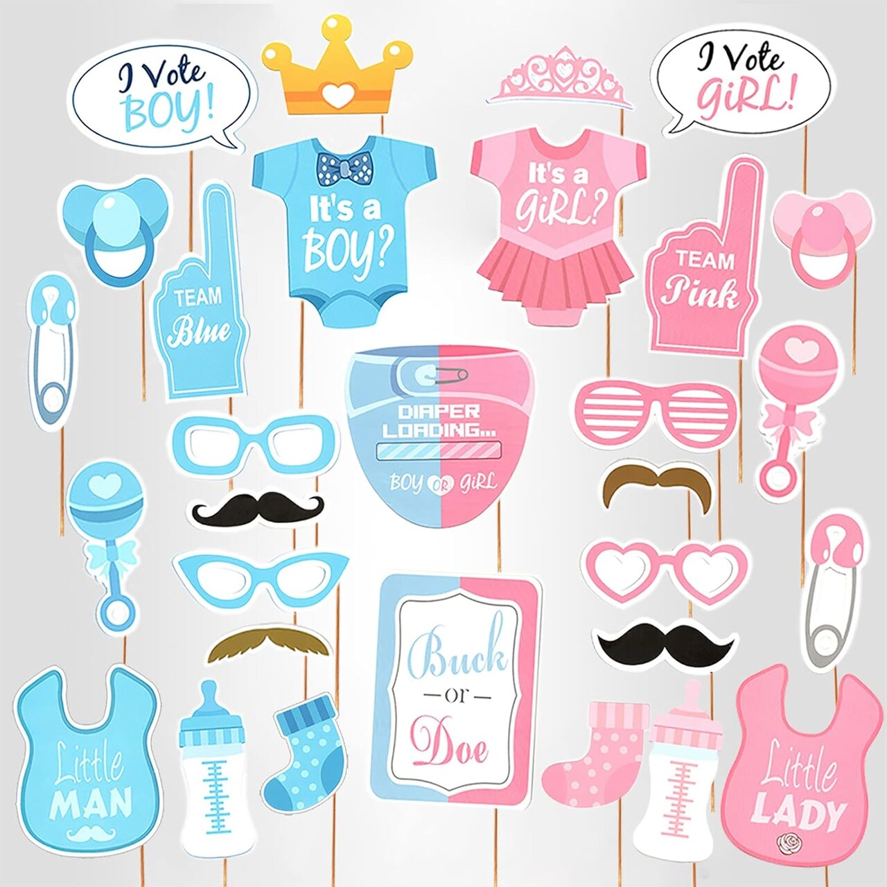 Baby Photo Booth Props – Gender Reveal & Baby Shower Party Decorations